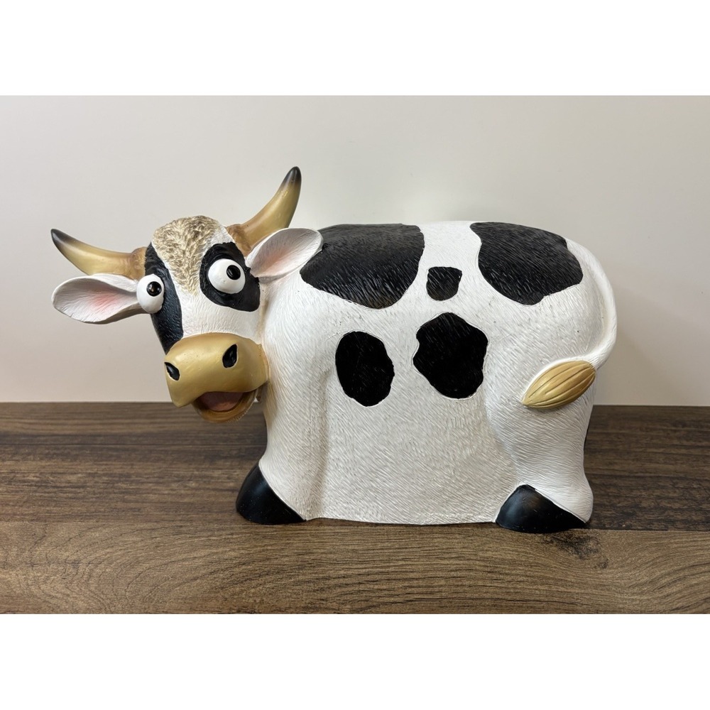 Hobby Lobby Dairy Cow Tissue Box Cover Horns Black And White Resin